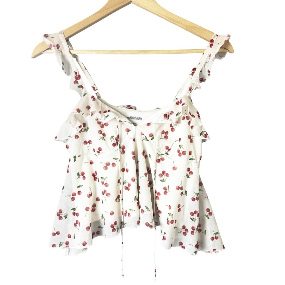 Babydoll Crop Top Cherry Print Ruffle Womens Summer Tank Coquette Flowy Romantic